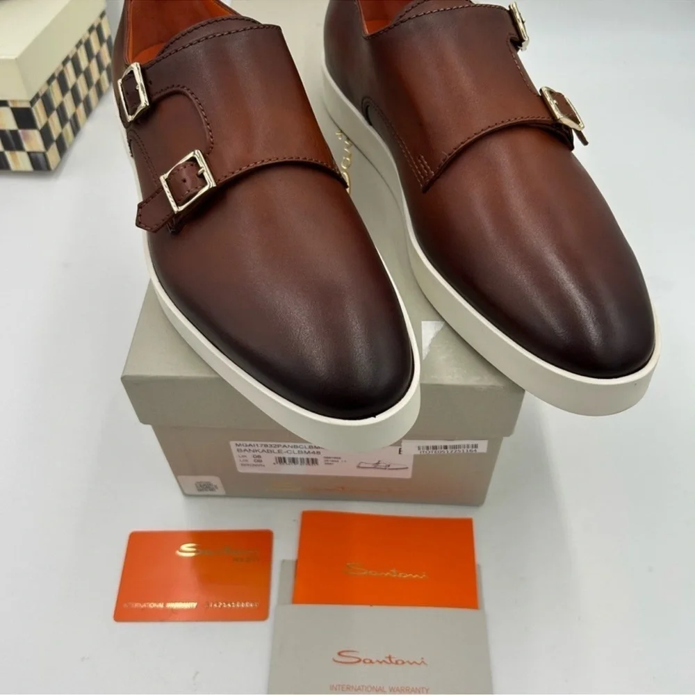 Men’s Santoni bankable double monk strap shoes size 9 US made in Italy